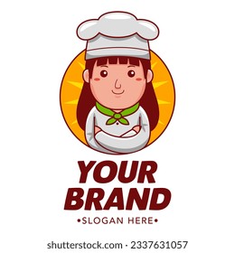 Woman Baker Cartoon Character Logo Vector Template