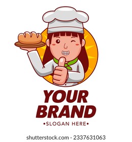 Woman Baker Cartoon Character Logo Vector Template