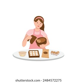 Frau Backen Kekse und Kuchen in der Küche Illustration