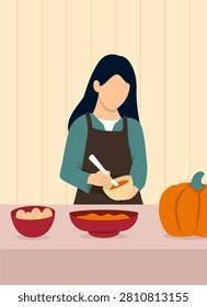 Woman Baking Pumpkin Pie