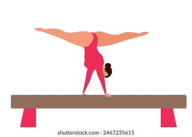 woman balance beam gymnastics competition sport games female gymnast athlete vector illustration