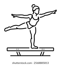A woman balancing on a board icon in line style 