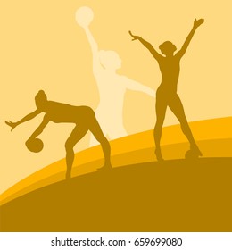 Woman with ball artistic gymnastics vector abstract background