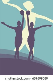 Woman with ball artistic gymnastics vector abstract background