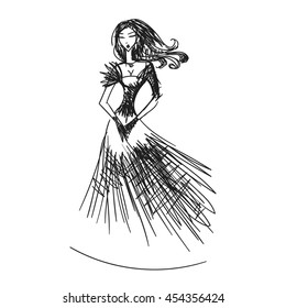 woman in the ball gown black hand drawing sketch vector