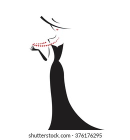 woman in the ball gown black silhouette vector