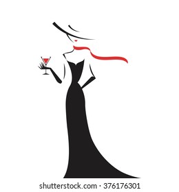 woman in the ball gown black silhouette vector