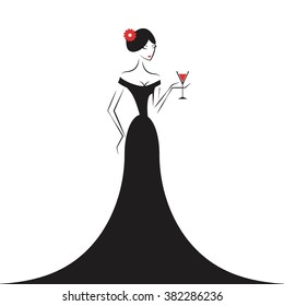 woman in the ball gown black silhouette vector