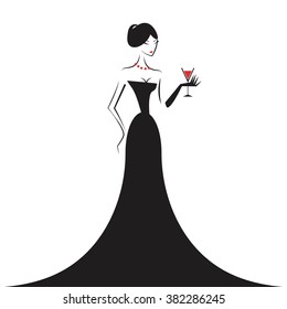 woman in the ball gown black silhouette vector