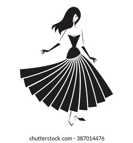 woman in the ball gown black silhouette vector