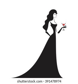 woman in the ball gown black silhouette vector