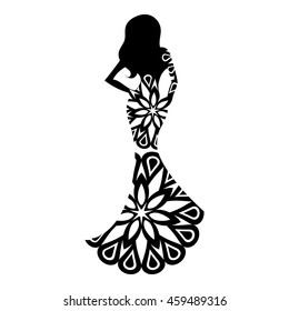 woman in the ball gown black silhouette vector