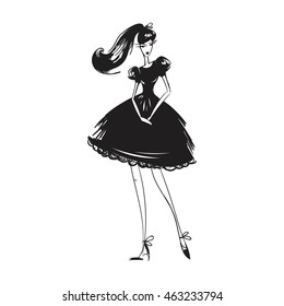 woman in the ball gown black silhouette vector