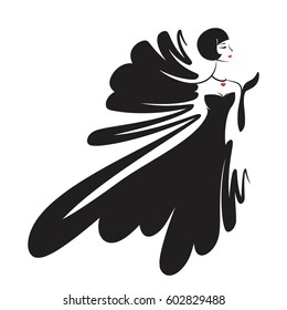woman in the ball gown black silhouette vector