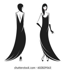 woman in the ball gown black silhouette vector