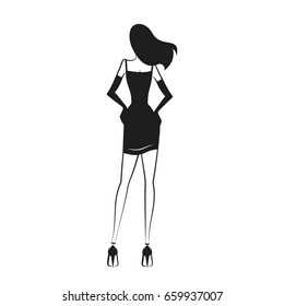 woman in the ball gown black silhouette. Back view. Vector