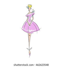 woman in the ball gown purple short hand drawing sketch vector