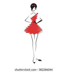 woman in the ball gown red short vector