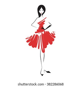 woman in the ball gown red short vector