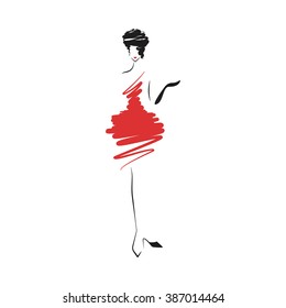 woman in the ball gown red short vector