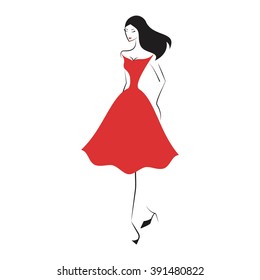 woman in the ball gown red short vector