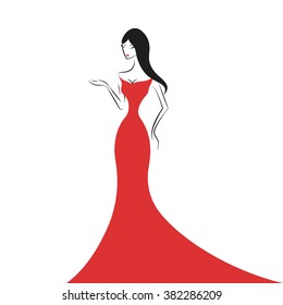 woman in the ball gown red silhouette vector