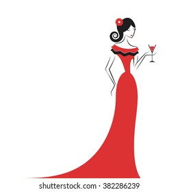 woman in the ball gown red silhouette vector