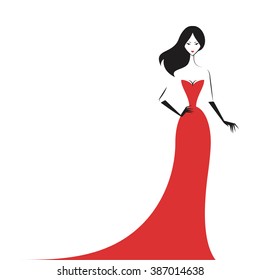 woman in the ball gown red silhouette vector