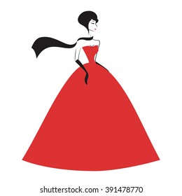 woman in the ball gown red silhouette vector