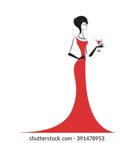 woman in the ball gown red silhouette vector