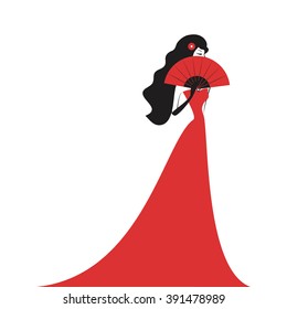 woman in the ball gown red silhouette vector