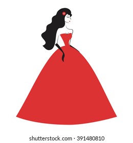 woman in the ball gown red silhouette vector