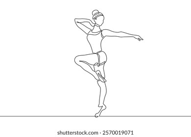 Woman Ballerina Dancing Continuous One Line Drawing. Female Dancer Ballet One Line Continuous Art. Linear Vector Illustration. Woman Dance Silhouette Outline Drawing. Not AI