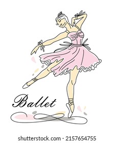 Bailarina de ballet de línea continua de color rosa. Logotipo de tendencia de danza.