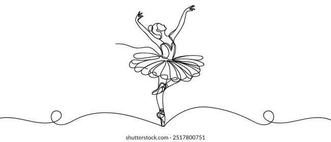 Woman ballet dancer continuous one line drawing