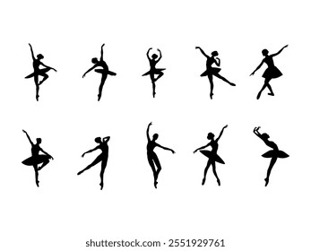 Woman Ballet Silhouette Element Set