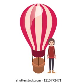 woman with balloon air hot flying avatar character