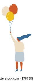 Woman With Balloon Flat Vector