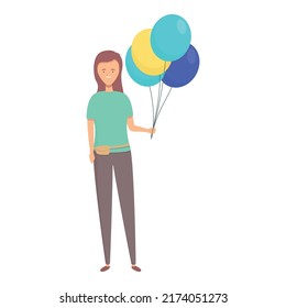 Woman balloon seller icon cartoon vector. Street shop. Happy performer
