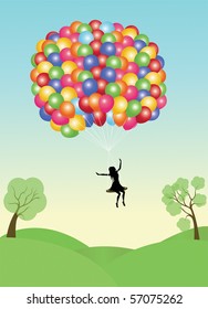 Woman with balloons on the nature