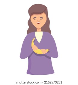 Woman with banana icon cartoon vector. Healthy girl. Fruit food
