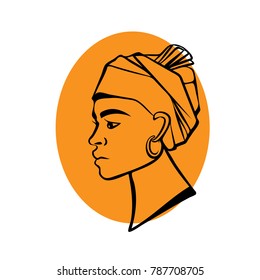 Woman with bandage on her head. African aborigine. Serious and sad character. Vector illustration.