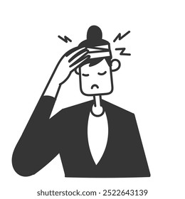 woman with bandaged head illustration in doodle hand drawing