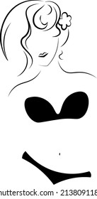 Woman in the bandeau swimwear stock image. Swimsuit or underwear vector outlines.
