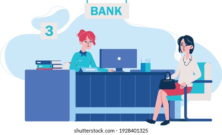 Woman bank manager with client. Flat design illustration. Vector