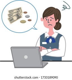woman banker reception laptop computer money 