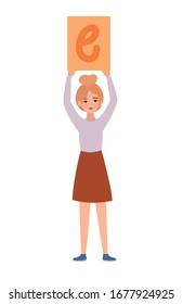 Woman with banner design of Women empowerment female power feminist people gender feminism young rights protest and strong theme Vector illustration