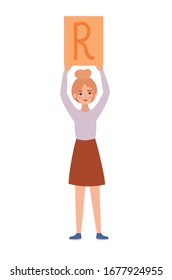 Woman with banner design of Women empowerment female power feminist people gender feminism young rights protest and strong theme Vector illustration