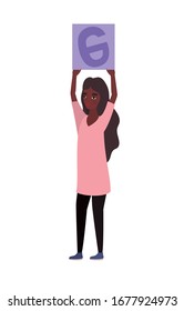 Woman with banner design of Women empowerment female power feminist people gender feminism young rights protest and strong theme Vector illustration
