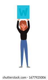 Woman with banner design of Women empowerment female power feminist people gender feminism young rights protest and strong theme Vector illustration